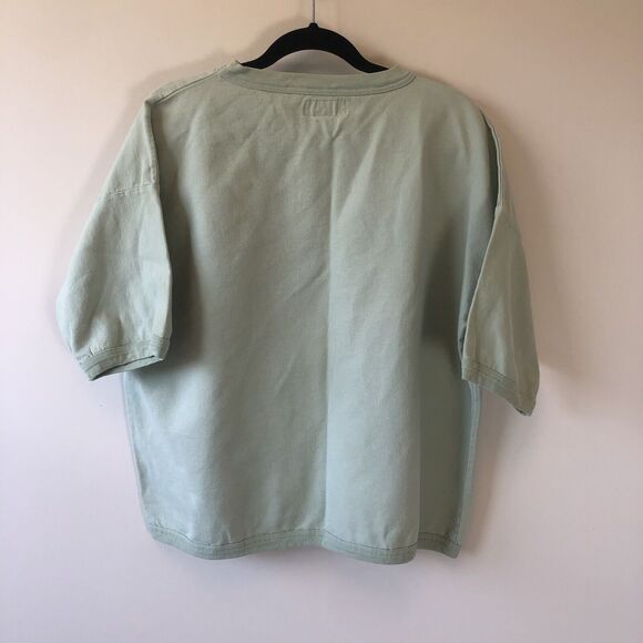 Vintage 90s Bon Jour Paris Crewneck Sweatshirt Cropped Light Green Oversized M/L - Picture 6 of 8